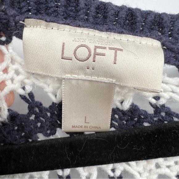 Loft Striped Ribbed Open Knit Roundneck Long Sleeve Casual Popover Sweater - Picture 4 of 9